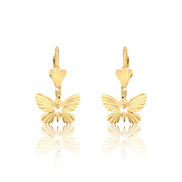 18K Gold Layered Oro Laminado Butterfly Design Dangle Leverback Earrings Wholesale 21.0433